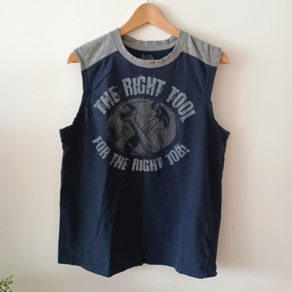 Boy's 100% Cotton Muscle Tank - Navy and Gray